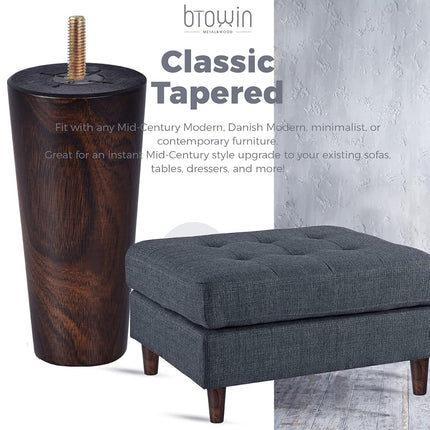 Btowin 5 inch Solid Wood Tapered Furniture Legs Set of 4 with M8 Bolts