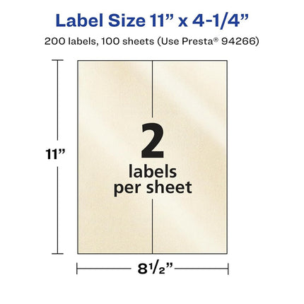 Avery Pearlized Ivory Rectangle Labels, 11" x 4.25", 200 Pearlized Ivory Labels, Laser/Inkjet Printable Labels