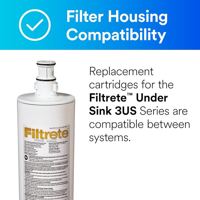 Filtrete Advanced Under Sink Quick Change Water Filtration Filter, 6 Month Filter, Reduces Microbial Cysts, 0.5 Microns Sediment and Chlorine Taste & Odor, (3US-PF01)