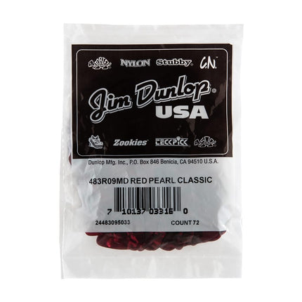 Dunlop 483R09MD Genuine Celluloid, Red Pearloid, Medium, 72/Bag