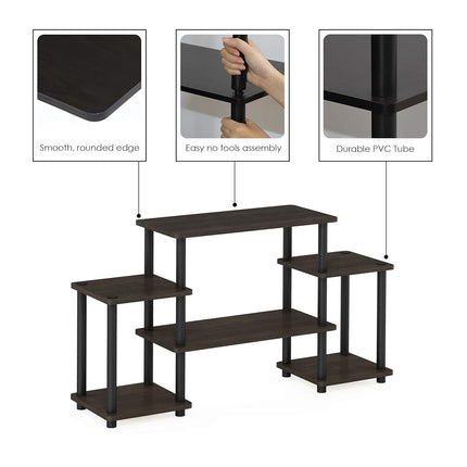 Furinno TURN-N-TUBE TV Stand, Entertainment Center with Open Shelves, TV Console with Raised Top for TV up to 32 Inch, for Living Room, Bedroom, Dark Brown