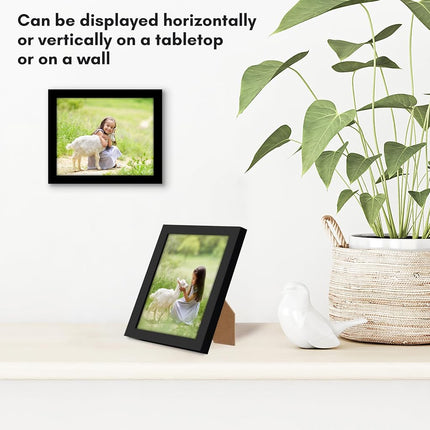 Americanflat 4x5 Picture Frame with Shatter-Resistant Glass - Streamline Collection - Thin Border Photo Frame for Tabletop and Wall Display - Hanging Hardware and Easel Stand Included - Black