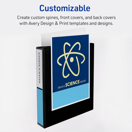 Avery Durable View 3 Ring Binders, 1.5 Inch Slant Rings, 375-Sheet Capacity, DuraHinge, 2.1 Inch Wide Spine, Customizable Clear Covers and Spine, Dark Colors (4-Pack of 05622)