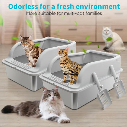 2PACK XL Enclosed Stainless Steel Litter Boxes with Lid & High Sides