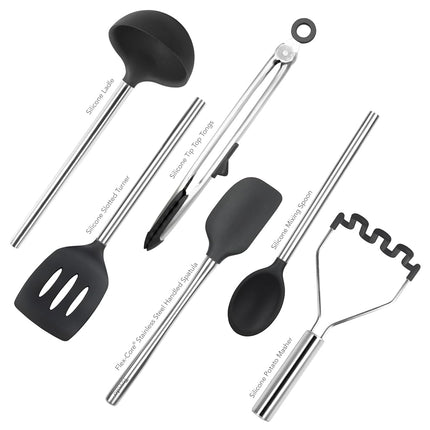 Tovolo 6-Piece Premium Silicone Utensil Set (Black): Essential Kitchen Tools | Sturdy Utensils for Home, Apartment, or College Dorms