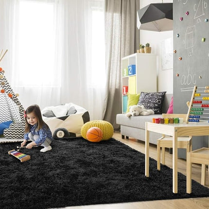 TWINNIS Super Soft Shaggy Rugs Fluffy Carpets, 4x5.9 Feet, Indoor Modern Plush Area Rugs for Living Room Bedroom Kids Room Nursery Home Decor, Upgrade Anti-Skid Rectangular Fuzzy Rug, Black
