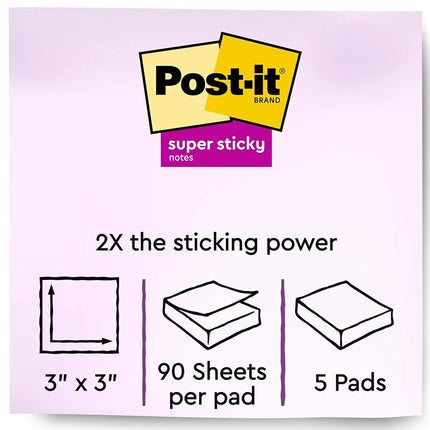 Post-it Recycled Sticky Notes 3" x 3" 5 Pads 2 Sticky Bali Collection Pastel Colours (Lavender, Apricot, Blue, Pink, Mint) 30% Recycled Paper (654-5SSNRP)