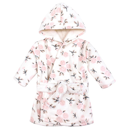 Hudson Baby Infant Girls Mink with Faux Fur Lining Pool and Beach Robe Cover-ups, Neutral Pink Floral, 12-18 Months