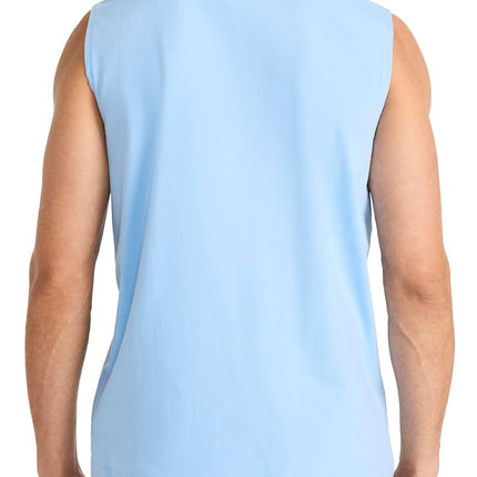 Reebok Apparel Mens Legacy Sleeveless Crewneck Tank Top, Standard Fit, Lightweight Cotton-Poly Jersey Fabric, Placid Blue, Medium