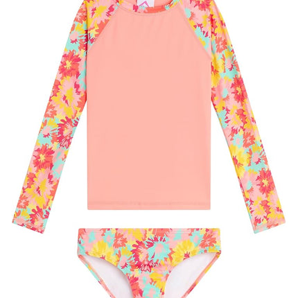 Kanu Surf Ensemble de bain deux pièces pour filles, manches longues, anti-UV UPF 50+, River Coral, 14-16