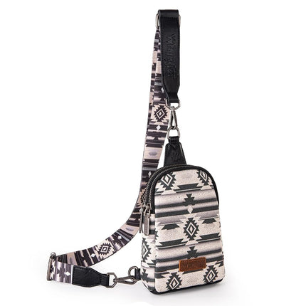 Bolsa cruzada Wrangler Aztec Sling Bag estilo suroeste, moderna bandolera de pecho, negra, talla única