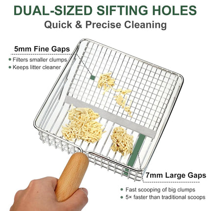 XBX Cat Litter Scoop with Holder, Heavy Duty Litter Sifter, Stainless Steel Litter Shovel, Litter Scooper with Beech Wood Grip and Washable Stand, Perfect for Cat Litter Box Cleaning