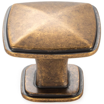 KOOFIZO Stepped Square Cabinet Knob - Antique Bras