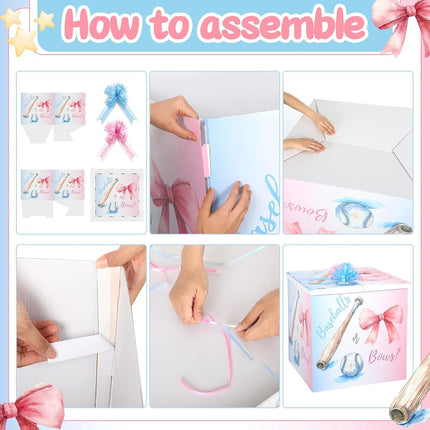AmazingSpark 28in Jumbo Gender Reveal Gift Box Kit with Oversized Box Giant Pull Bows for Gender Reveal Baby Shower Birthday Party Decor (Baseballs or Bows)