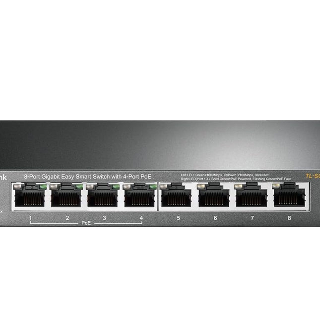 TP-Link 8 Port Gigabit PoE Switch 4 PoE Port @55W Easy Smart Plug & Play Lifetime Protection Sturdy Metal w/Shielded Ports Support QoS, Vlan, IGMP and Link Aggregation (TL-SG108PE)