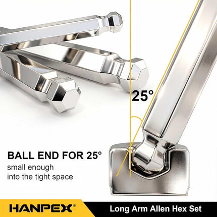 Hanpex Long Arm Hex Key Allen Wrench Set with Ball End, Ball-End Hex Key Metric/Imperial, Allen Wrench Chrome Vanadium Steel(Cr-V), Tamperproof TORX L- Key Set (18-Piece)