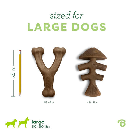 Benebone 2-Pack Fishbone/Wishbone Durable Dog Chew Toys, Dog Bones, Large