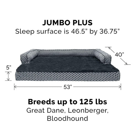 Furhaven Replacement Dog Bed Cover Comfy Couch Plush & Décor Sofa-Style, Machine Washable - Diamond Gray, Jumbo Plus (XX-Large)