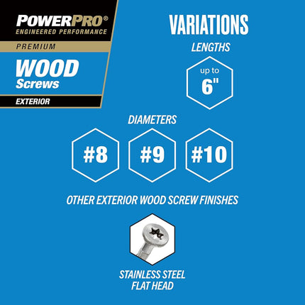 Power Pro 42481 Wood Screws, #9 x 2-1/2", Epoxy Coated, Torx/Star Drive Included, Coarse Thread, Decking Screws, Outdoor Rust Resistant, Bronze, 50pcs