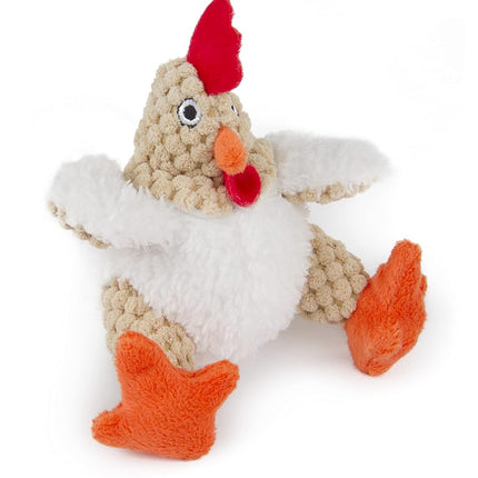 goDog Checkers Just for Me Fat Rooster Squeaky Plush Dog Toy, Chew Guard Technology - White, Mini
