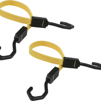 STANLEY S300324 Black/Yellow 24" Premium Flat Bungee Cord Straps, 2 Pack
