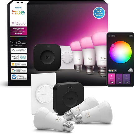 Philips Hue Starter Kit: Bridge Pro + 3 A19 E26 Sm