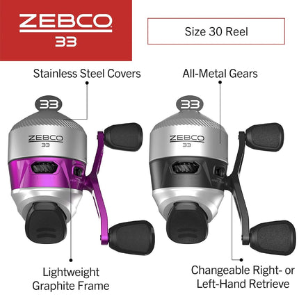 Zebco 33 Spincast Reel and Fishing Rod Combos (2-Pack), 5-Foot 6-Inch 2-Piece Fiberglass Rods with EVA Handle, Quickset Anti-Reverse Fishing Reels with Bite Alert, 1-Pink, 1-Black