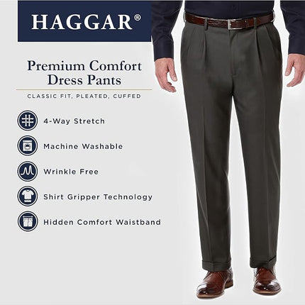 Haggar Men's Premium Comfort Classic Fit Pleat Front Pant Reg. and Big & Tall Sizes Dress, Black, 38W x 30L