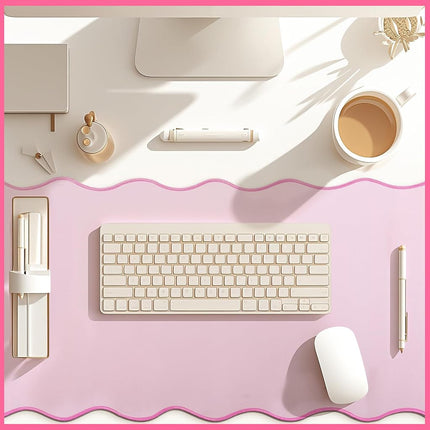 Hahafelt Scalloped Desk Mat Large Scalloped Piping Cute Desk Mat Aesthetic Preppy Table Pad Large Nonslip Pad with Edge Stitching Waterproof Gaming(Pink,36 x 17 Inches)