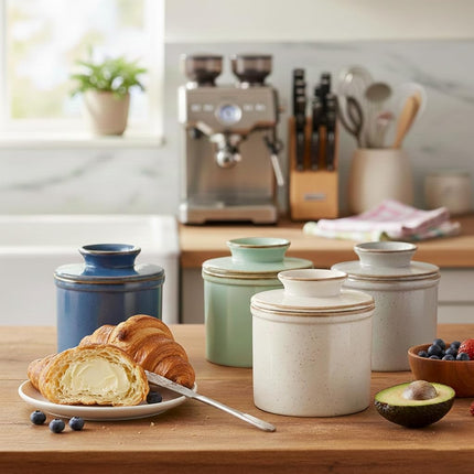KilnGPT - French Butter Dish, Butter Crock for Counter with Water Line, Ceramic Butter Keeper for Spreadable Butter - Chrismas Gift Home Kitchen Decor - Reactive Glaze Collection - Ocean Blue