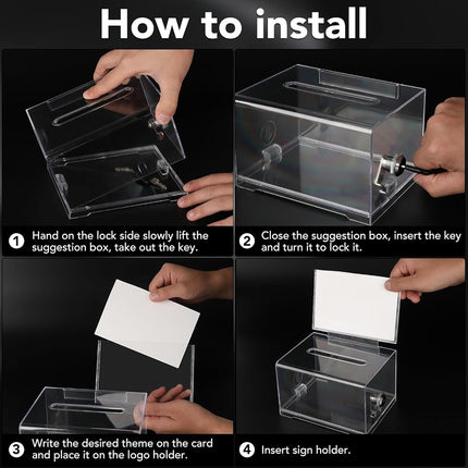 VOISEN Clear Donation Box with Lock,3 Pack Tip Jarwith Sign Holder