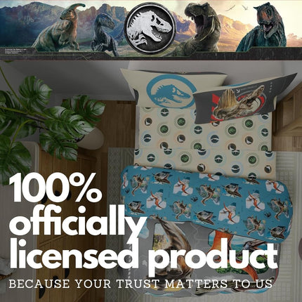 Franco Jurassic World Rebirth Kids Bedding Super Soft Cozy Microfiber Comforter and Sheet Set, 5 Piece Full Size, (Officially Licensed Product)