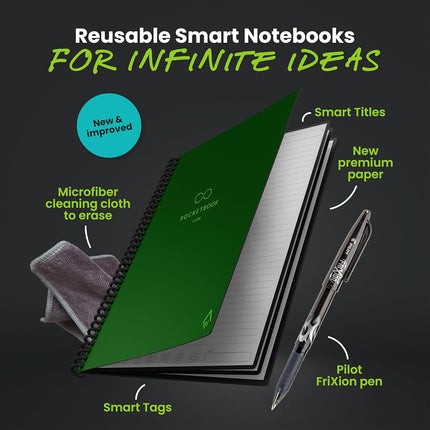 Rocketbook Core Reusable Smart Notebook, Executive Size 6x8.8, Green