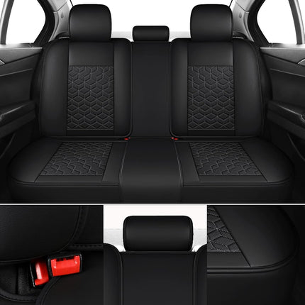 Juego de fundas y cojines de piel sintética ejecutiva Tapha, transpirables y resistentes al agua, ajuste universal para coche, SUV y camión (asientos delanteros y traseros, negro) (TAP-01-B1)