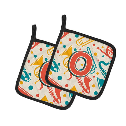 Caroline's Treasures Lettre O Instruments de musique rétro sarcelle orange - Paire de maniques CJ2001-OPTHD, tissu, multicolore