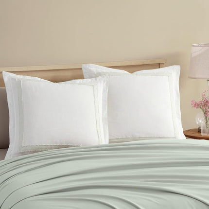 Laura Ashley - Euro Sham, Lightweight Cotton Pillow Sham with Tailored Edges, Oeko-Tex Certified (Mila Green, 26" x 26")