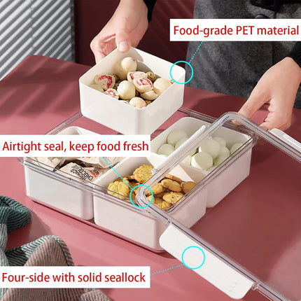 MineSign 2Pack Divided Veggie Tray with Lid Snackle Box Serving Container Salad Keeper with 4 Removable Boxes Stackable Refrigerator Organizer Bins Produce Saver for Meal Prep Fruit