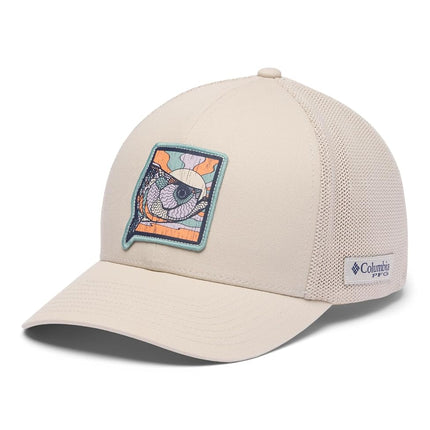 Columbia Unisex's PFG Patch Mesh Ball Cap Baseball, Dark Stone/Sunset Fish, M