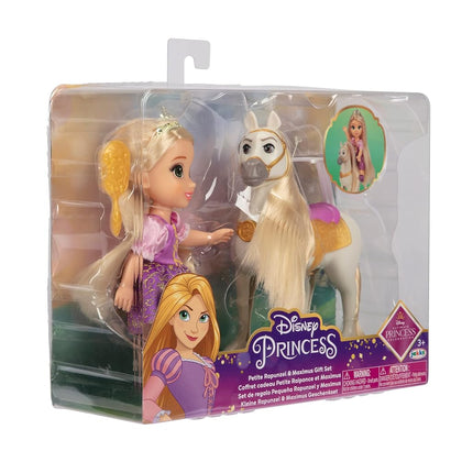 Disney Princess Rapunzel Doll and Maximus Petite Gift Set, 6” / 15cm Tall Rapunzel in Iconic Purple Dress, Hair Brush Included for Added Play, Ideal For Ages 3+
