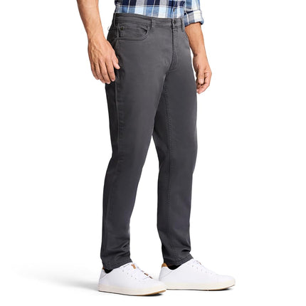 Izod Men's Saltwater Stretch Twill 5 Pocket Straight Fit Chino Pant Casual, Asphalt, 32W / 30L