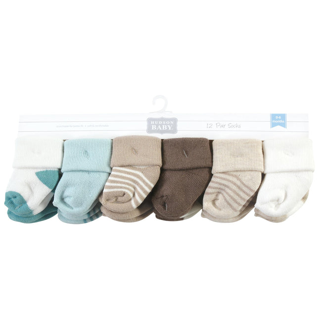 Hudson Baby Unisex Baby Cotton Rich Newborn and Terry Socks, Teal Brown Stripe, 6-12 Months, Teal Brown Stripe, 6-12 Months
