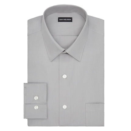 Van Heusen Men's Dress Shirt Fitted Poplin Solid, Grey, 18.5" Neck 34"-35" Sleeve