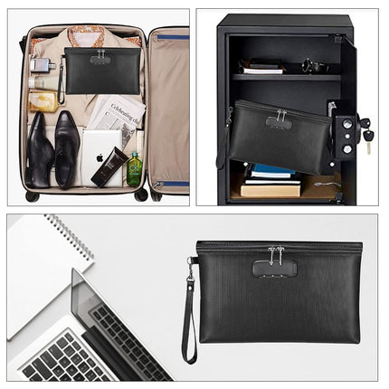 Fireproof Money Bag with Lock, ZOOPIP 11.2"x7.6" Fireproof Cash Bag with Zipper Closure, Storage Pouch for A5 Size Document, Cheque, Cash, Cell Phone, Tablet, Credit Card, Passport, Jewelry (Black)