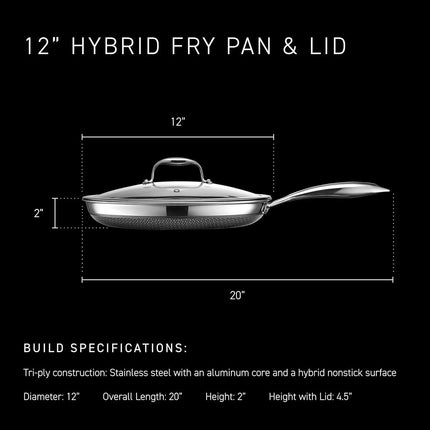 HexClad Hybrid Nonstick 30 cm Frying Pan with Tempered Glass Lid, Stay-Cool Handle, Dishwasher-Friendly, Oven-Safe Up to 480°C, Induction Ready, Compatible with All Cooktops
