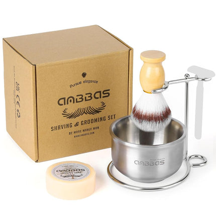 Anbbas 4IN1 Shaving Brush Set with Stand and Soap Bowl for Men Close Shave