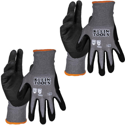 KLEIN TOOLS 60584 Work Gloves, Knit Dipped Cut Resistant ANSI A2 Nitrile Coated Gloves, HPPE Fabric, Touchscreen Capable, Medium, 2-Pair