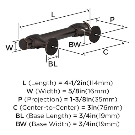 Amerock BP36770ORB Winsome Cabinet Pull, 3 in (76 mm) Center-to-Center, Oil Rubbed Bronze