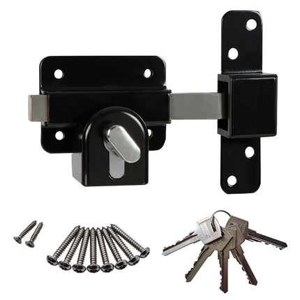 GateMate 1490106 Long Throw Lock with Thumb Turn, Heavy Duty Stainless Steel in Black Finish, Stylish Gate Lock, Secure Lock for Home Main Gates, Sheds and Garage Doors - up to 2" Thick