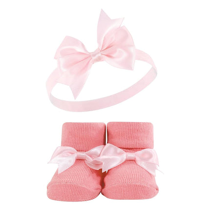 Hudson Baby Girl's Headband and Socks Giftset, Pink Gray, One Size