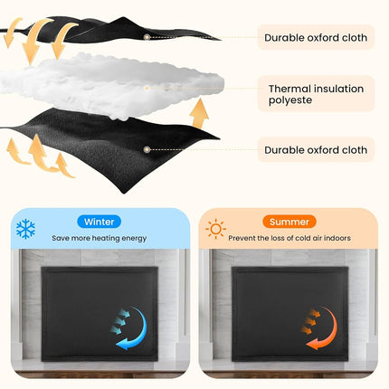 Magnetic Fireplace Draft Cover, Fireplace Blocker Blanket Stops Heat Loss, Adjustable Fireplace Draft Stopper Save Energy for Indoor Iron Frame Black 36" W x 28" H